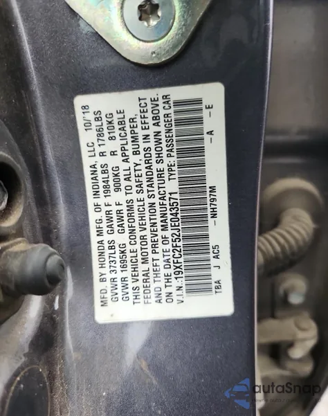 2018 Honda Civic Lx z USA, uszkodzony, nr VIN 19XFC2F52JE043571